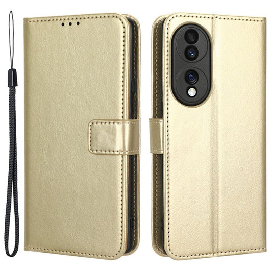 For Honor 70 5G Crazy Horse Texture Full Protection PU Leather Case Phone Stand Wallet Cover - Gold