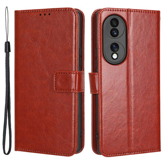 For Honor 70 5G Crazy Horse Texture Full Protection PU Leather Case Phone Stand Wallet Cover - Brown