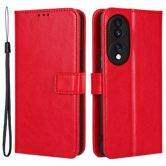 For Honor 70 5G Crazy Horse Texture Full Protection PU Leather Case Phone Stand Wallet Cover - Red