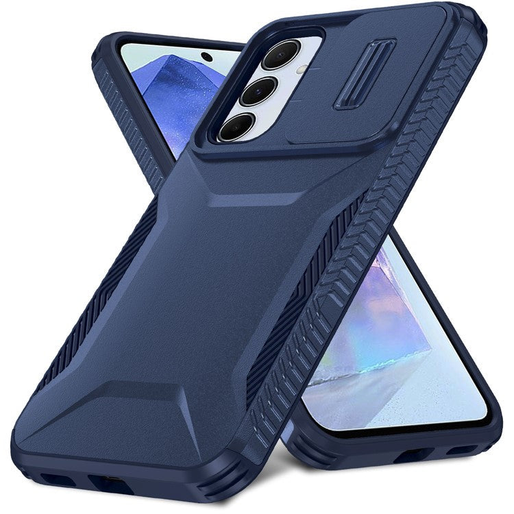 For Samsung Galaxy A55 5G Case Slide Lens Cover Design TPU+PC Phone Protector - Blue