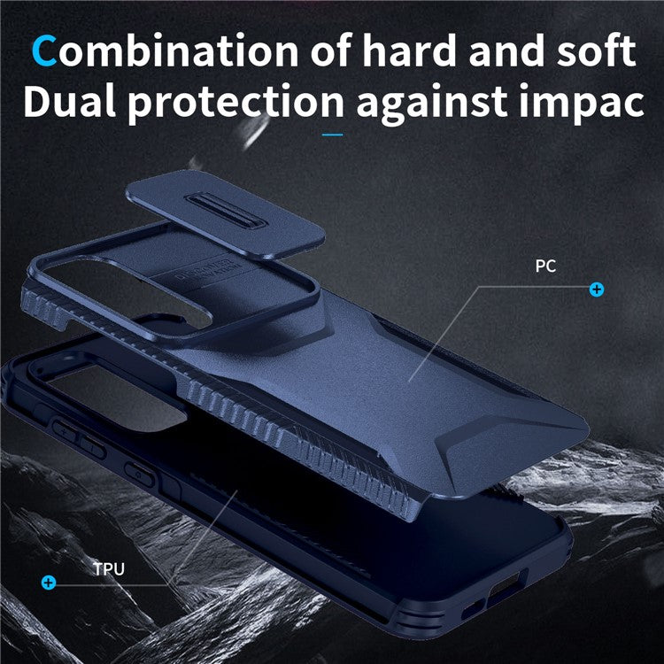 For Samsung Galaxy A55 5G Case Slide Lens Cover Design TPU+PC Phone Protector - Blue