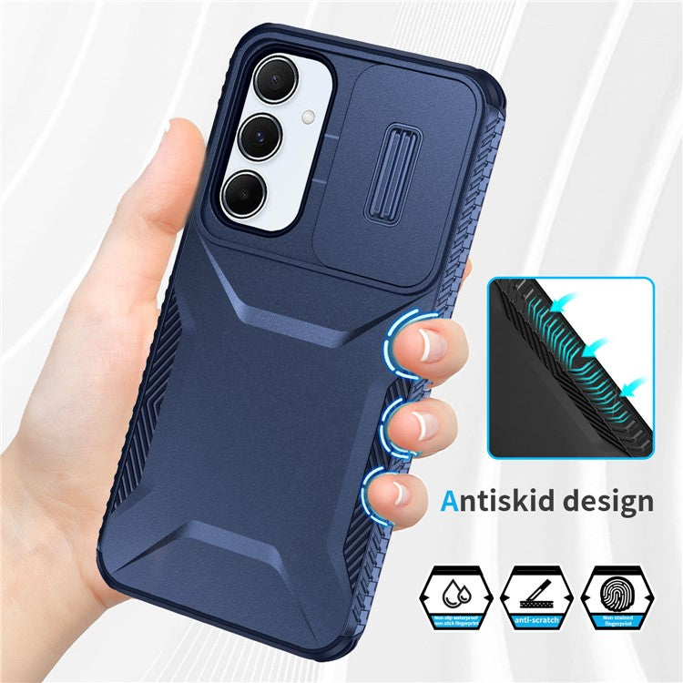 For Samsung Galaxy A55 5G Case Slide Lens Cover Design TPU+PC Phone Protector - Blue