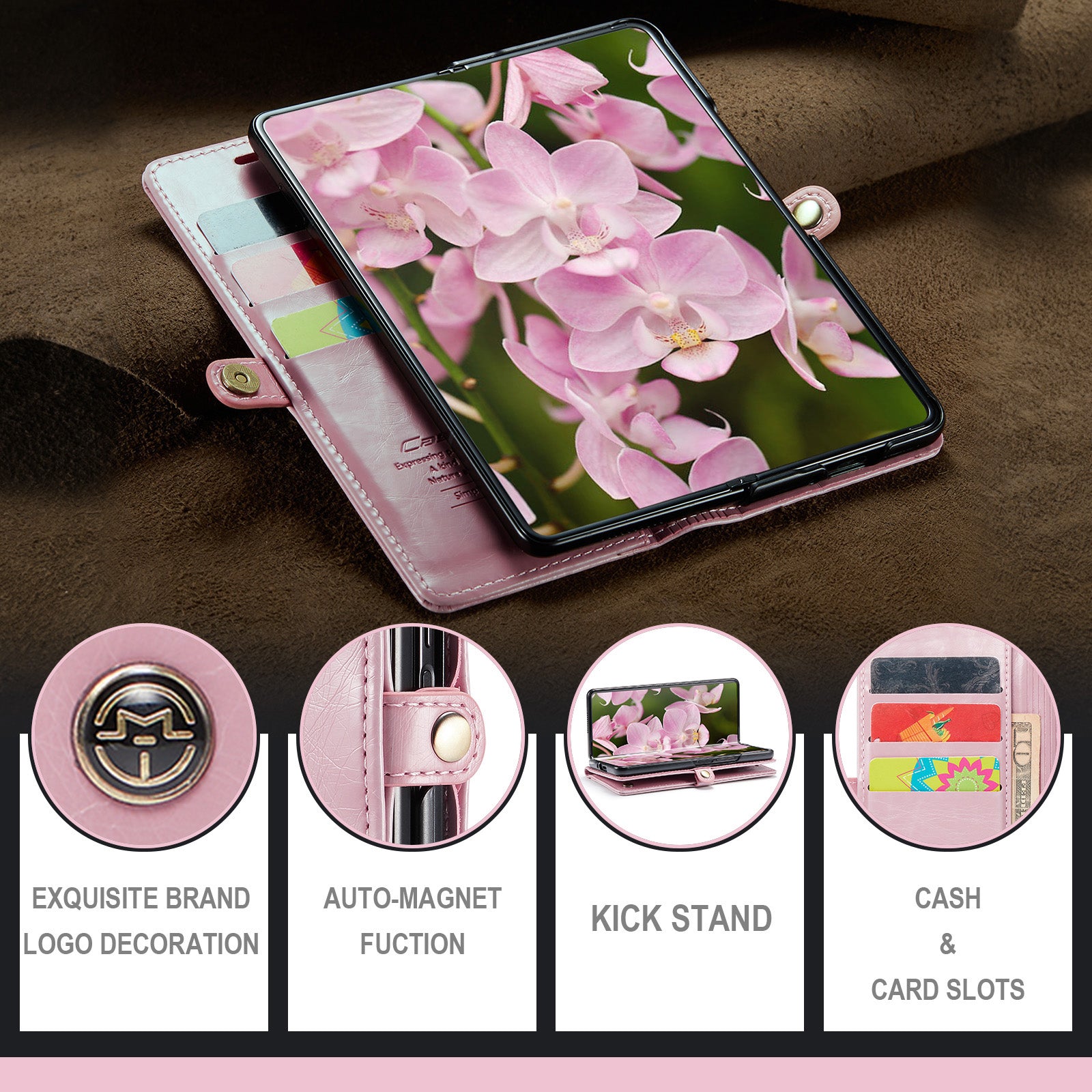 CASEME 003 Series For Samsung Galaxy Z Fold6 5G PU Leather Case Stand Retro Wallet Phone Cover  - Pink