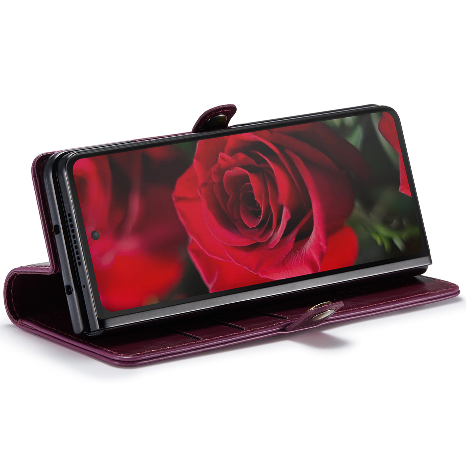 CASEME 003 Series For Samsung Galaxy Z Fold6 5G PU Leather Case Stand Retro Wallet Phone Cover  - Wine Red