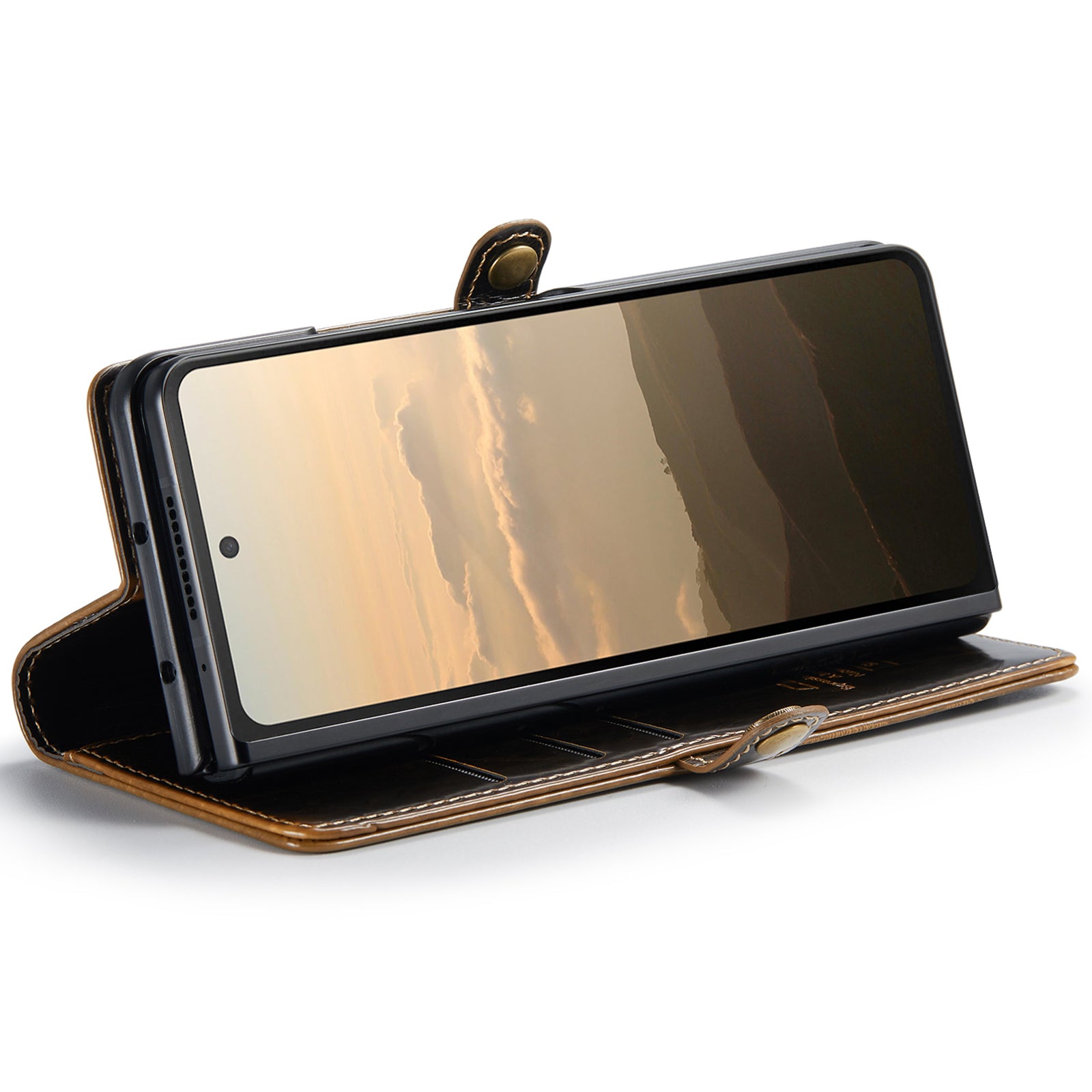 CASEME 003 Series For Samsung Galaxy Z Fold6 5G PU Leather Case Stand Retro Wallet Phone Cover  - Coffee