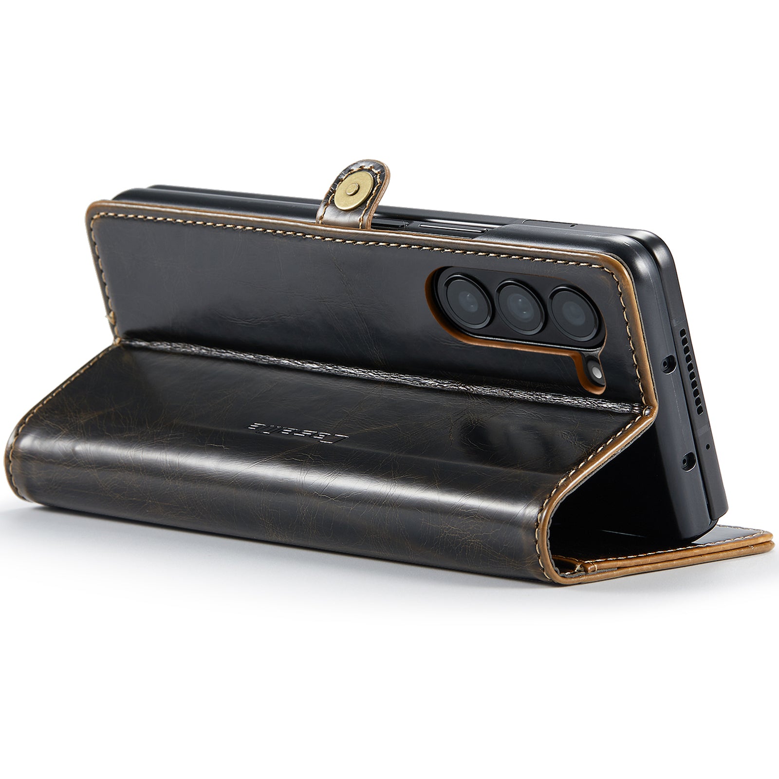 CASEME 003 Series For Samsung Galaxy Z Fold6 5G PU Leather Case Stand Retro Wallet Phone Cover  - Coffee