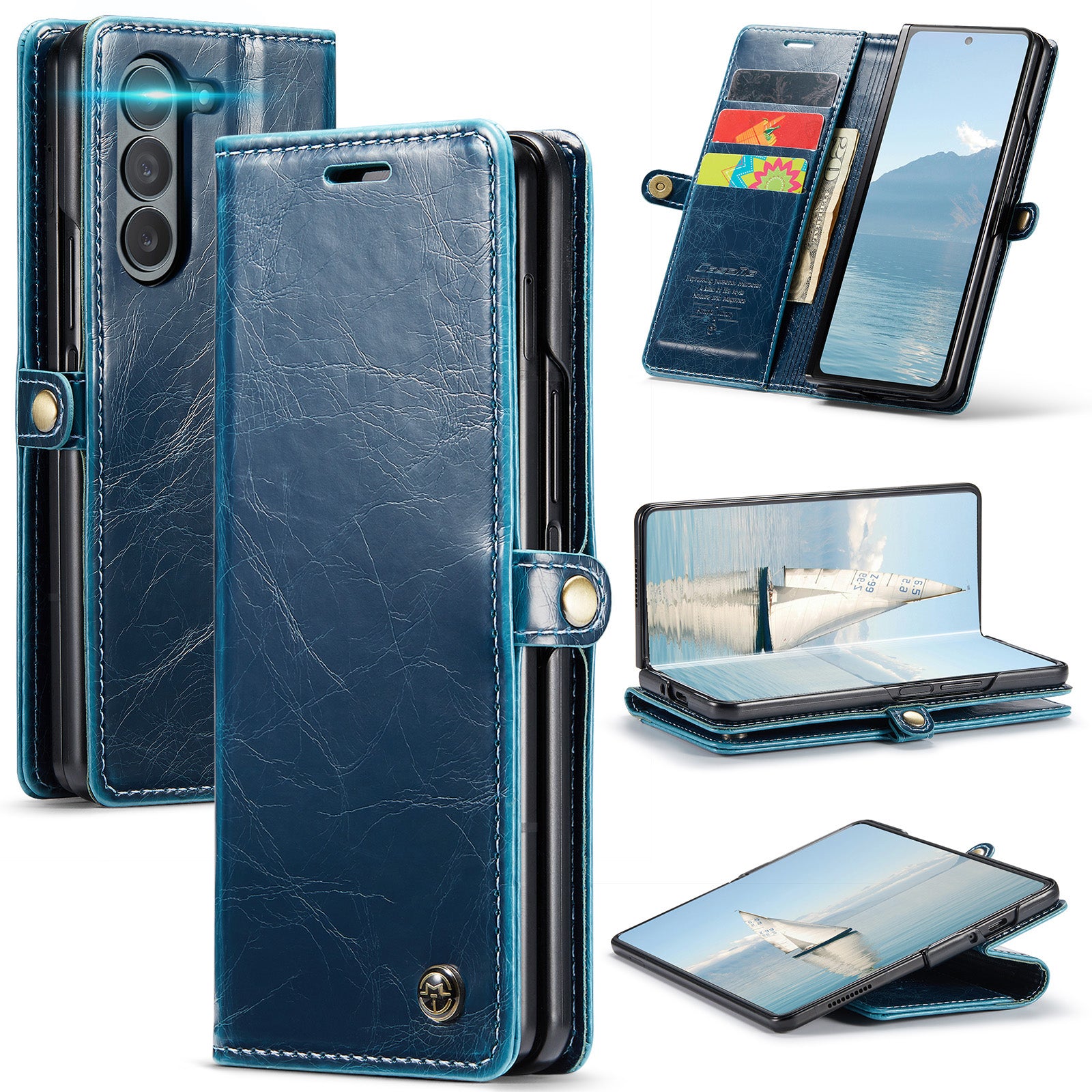 CASEME 003 Series For Samsung Galaxy Z Fold6 5G PU Leather Case Stand Retro Wallet Phone Cover  - Blue