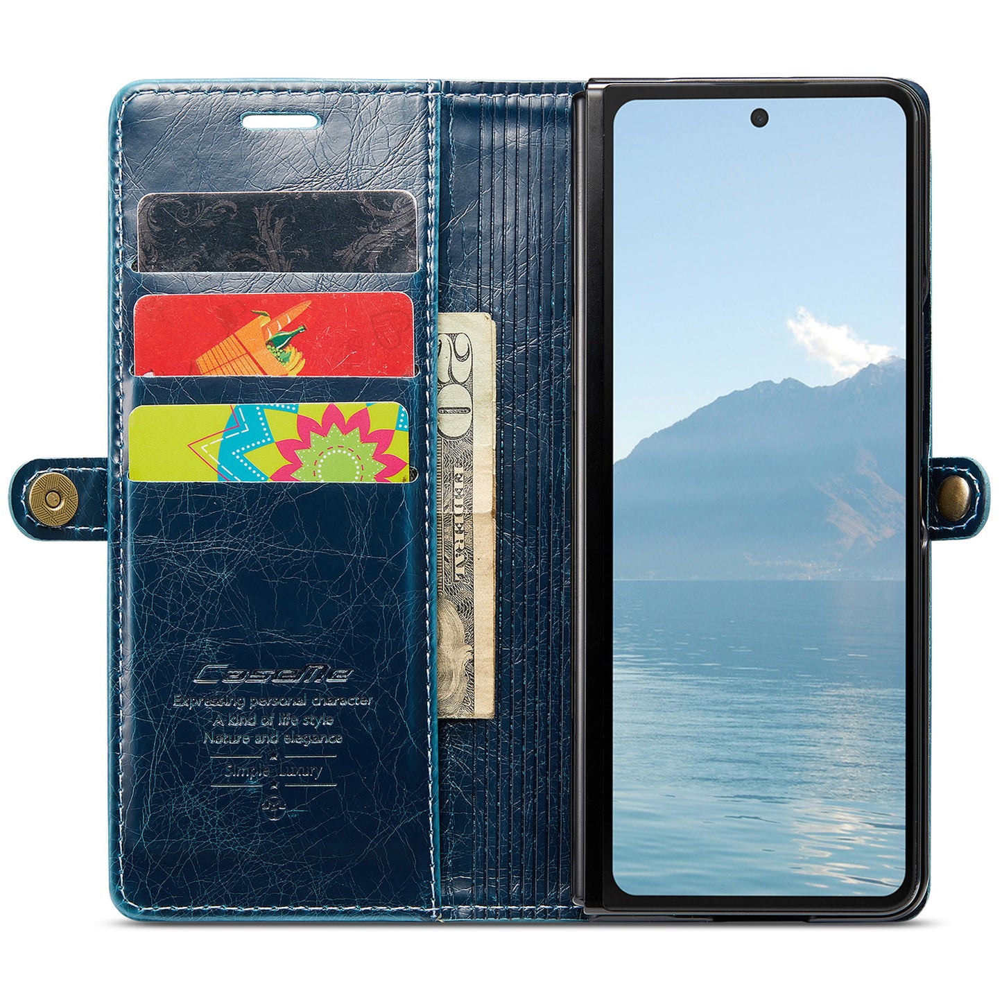CASEME 003 Series For Samsung Galaxy Z Fold6 5G PU Leather Case Stand Retro Wallet Phone Cover  - Blue