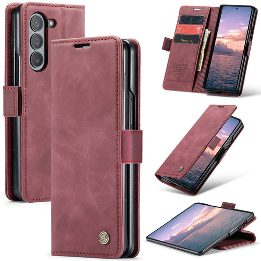 CASEME 013 Series For Samsung Galaxy Z Fold6 5G Phone Stand Case Shockproof PU Leather Cover Wallet - Wine Red