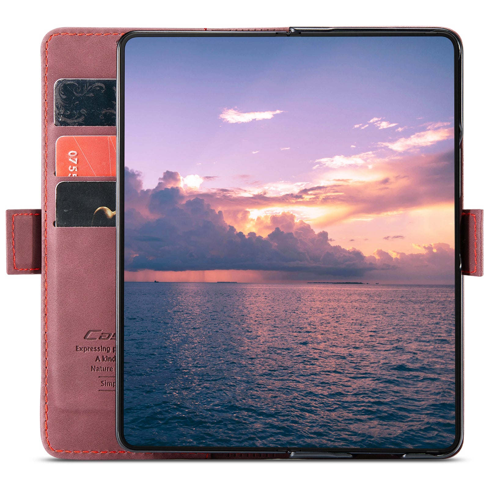 CASEME 013 Series For Samsung Galaxy Z Fold6 5G Phone Stand Case Shockproof PU Leather Cover Wallet - Wine Red