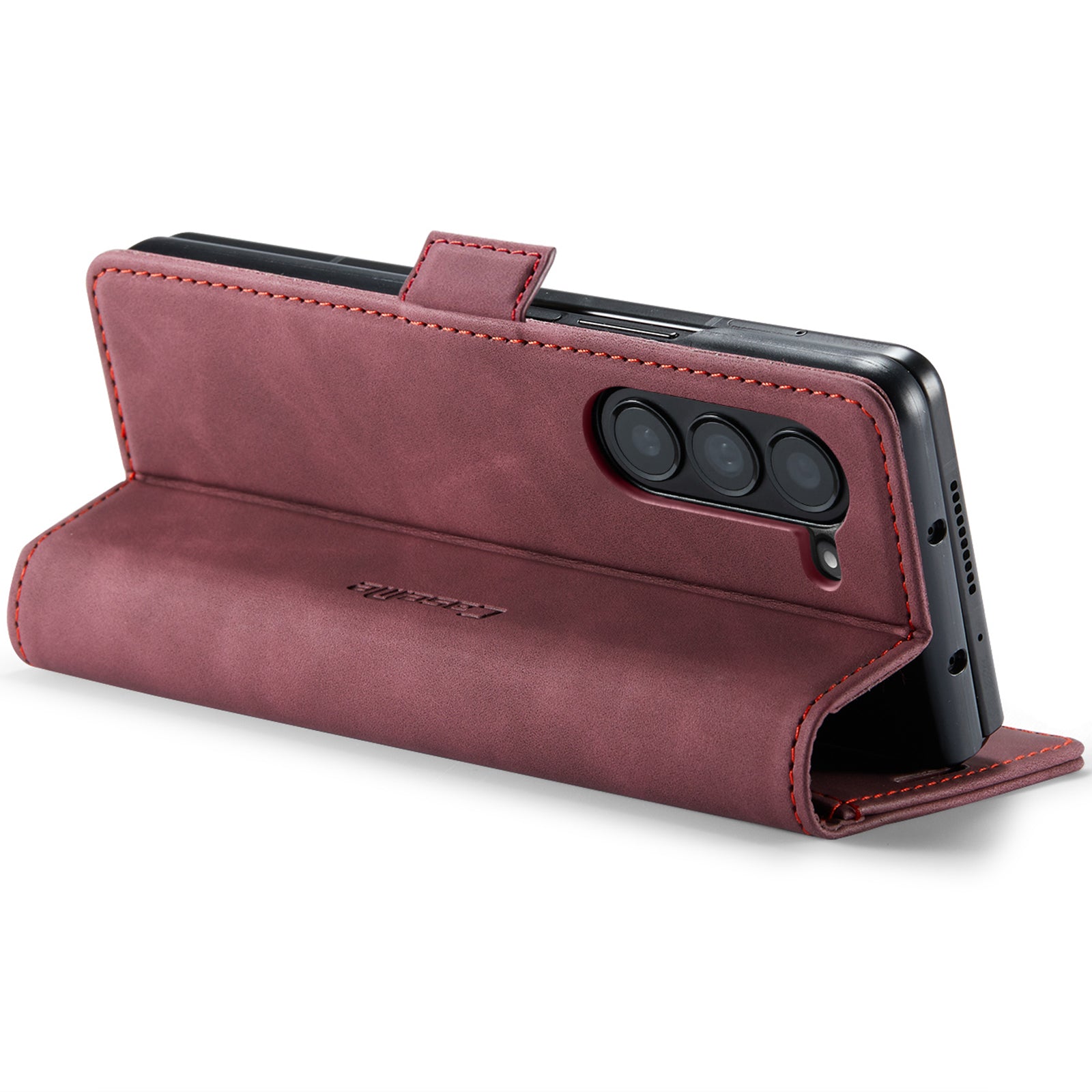 CASEME 013 Series For Samsung Galaxy Z Fold6 5G Phone Stand Case Shockproof PU Leather Cover Wallet - Wine Red