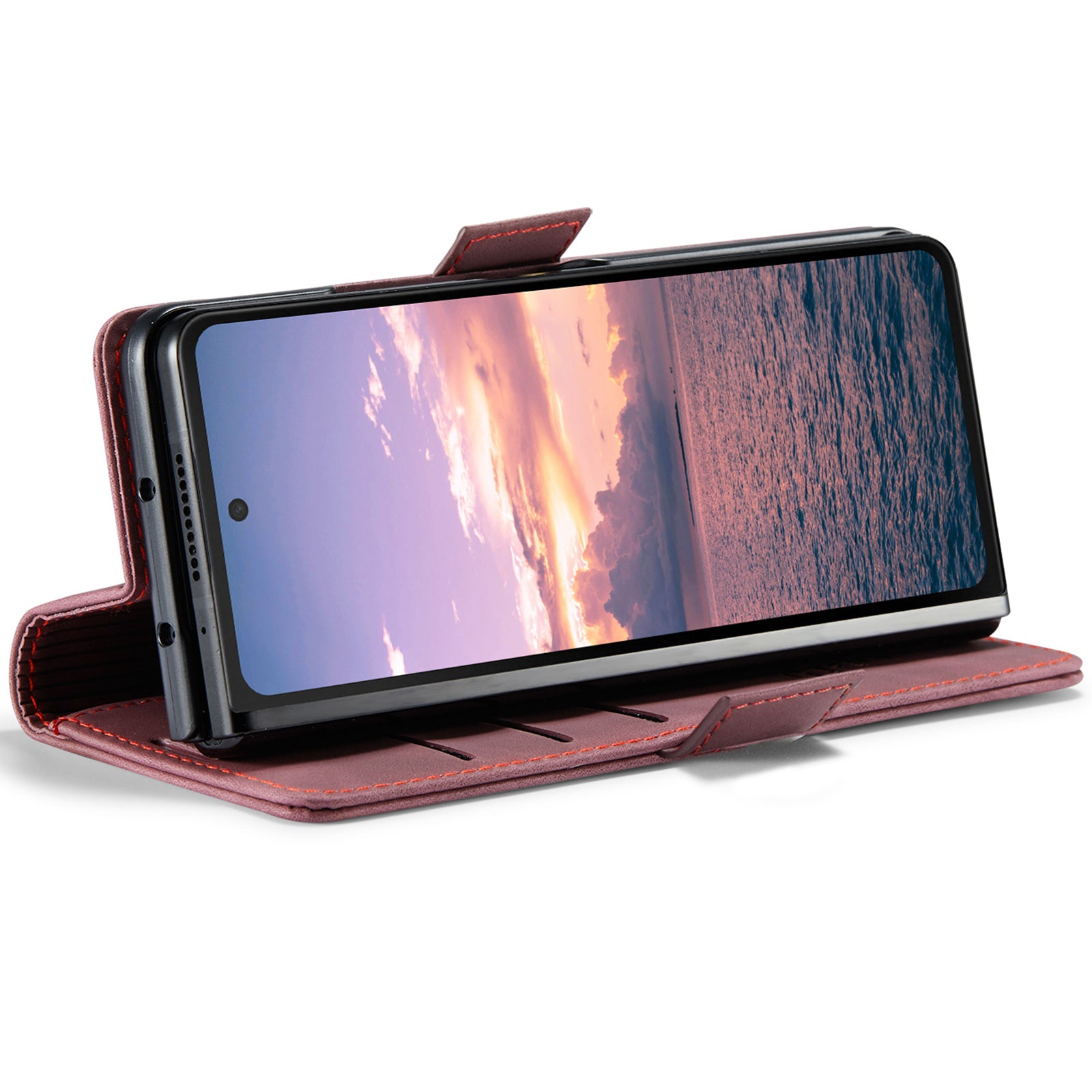 CASEME 013 Series For Samsung Galaxy Z Fold6 5G Phone Stand Case Shockproof PU Leather Cover Wallet - Wine Red