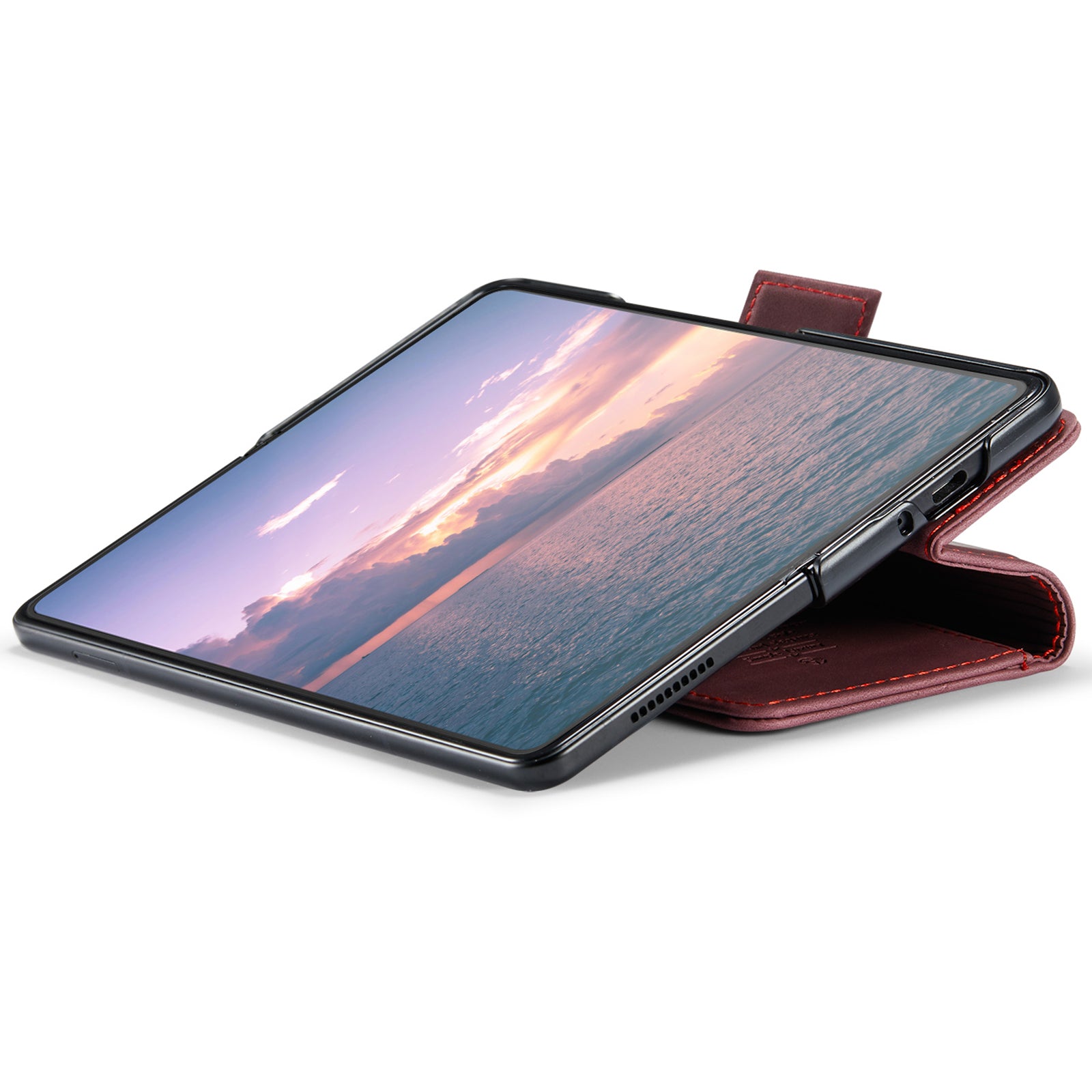 CASEME 013 Series For Samsung Galaxy Z Fold6 5G Phone Stand Case Shockproof PU Leather Cover Wallet - Wine Red
