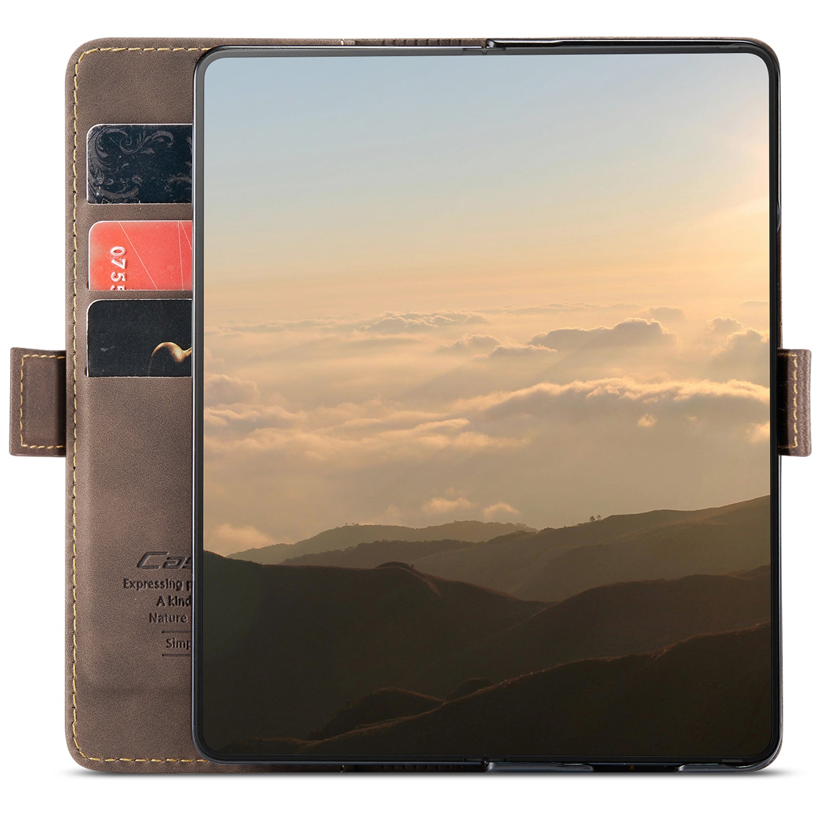 CASEME 013 Series For Samsung Galaxy Z Fold6 5G Phone Stand Case Shockproof PU Leather Cover Wallet - Coffee