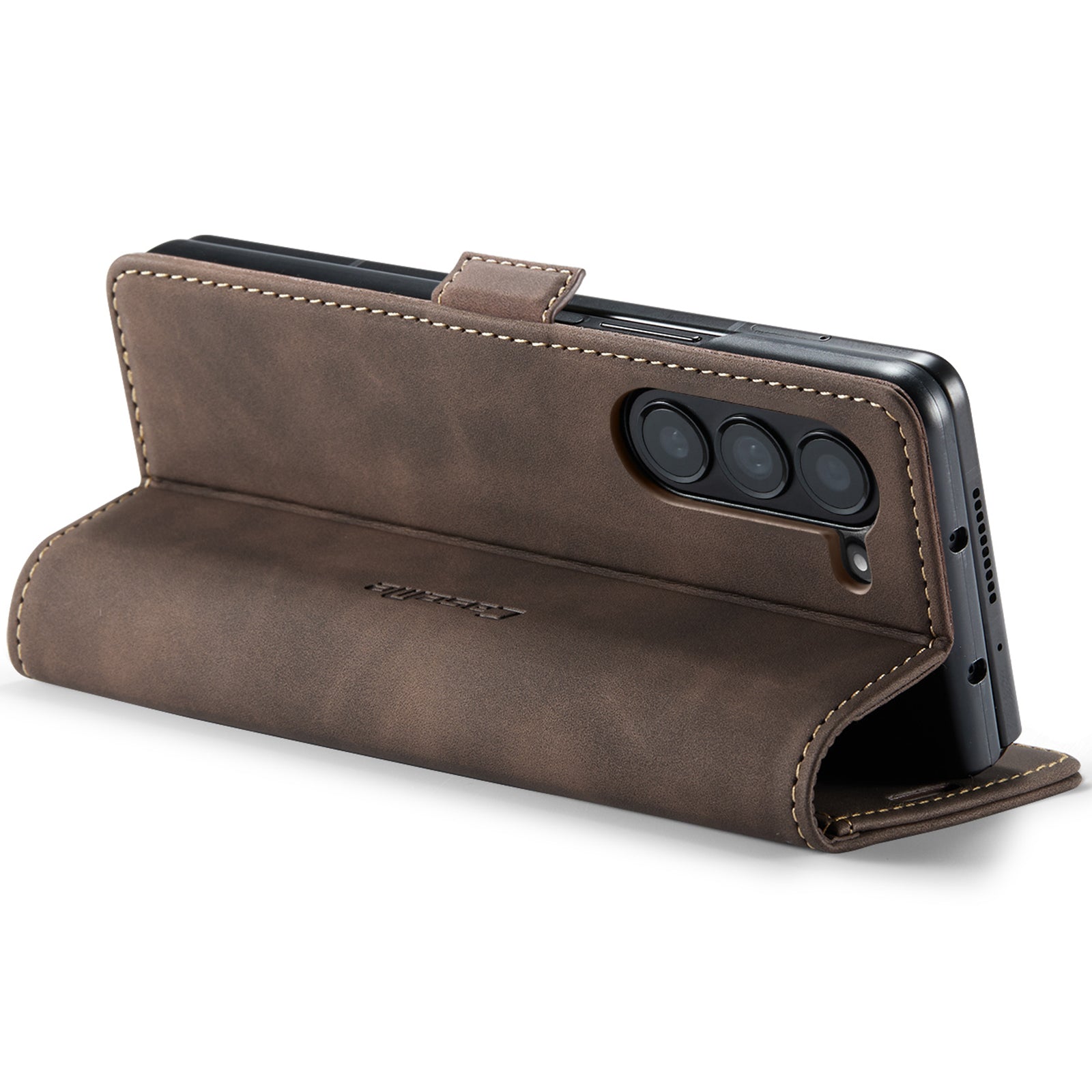 CASEME 013 Series For Samsung Galaxy Z Fold6 5G Phone Stand Case Shockproof PU Leather Cover Wallet - Coffee