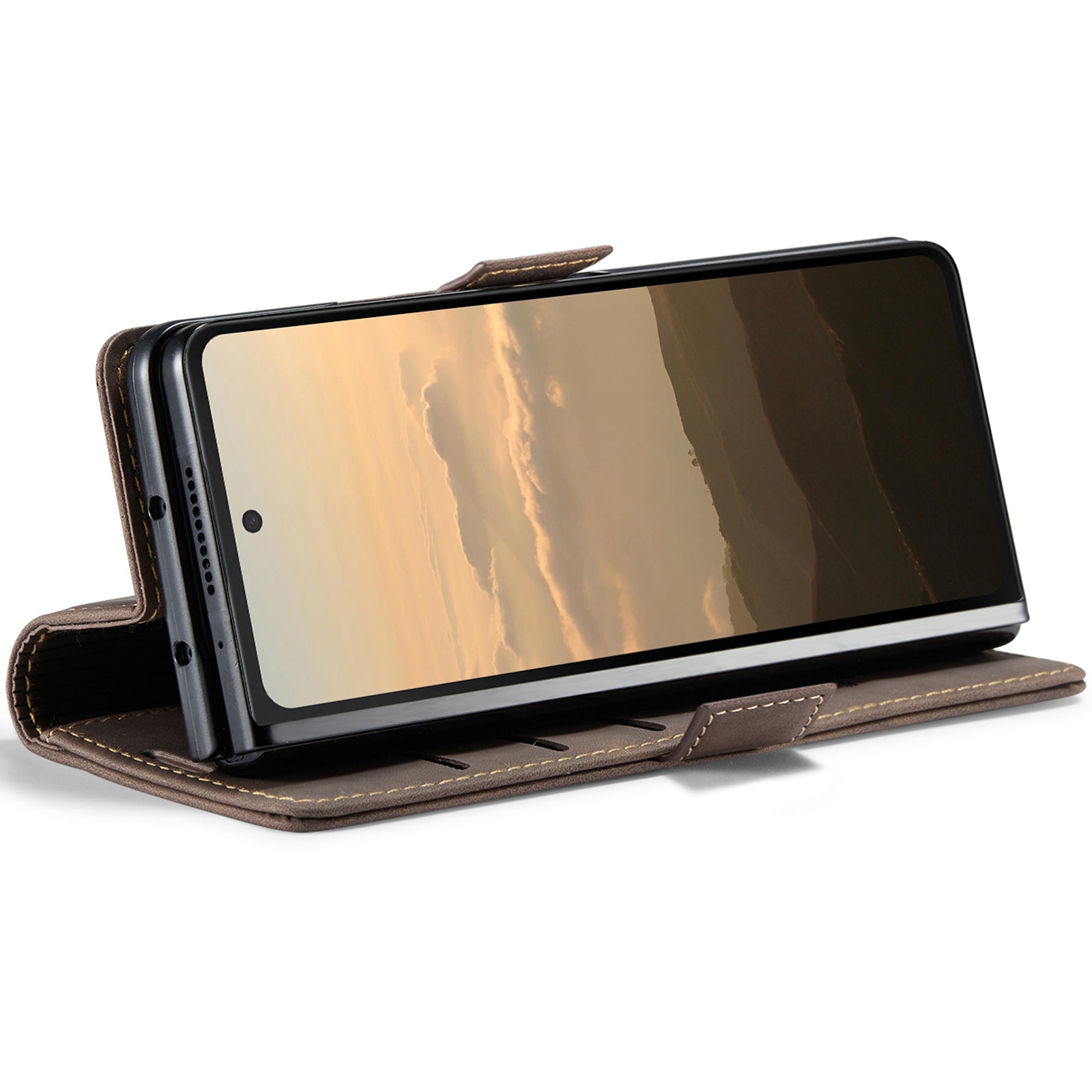 CASEME 013 Series For Samsung Galaxy Z Fold6 5G Phone Stand Case Shockproof PU Leather Cover Wallet - Coffee
