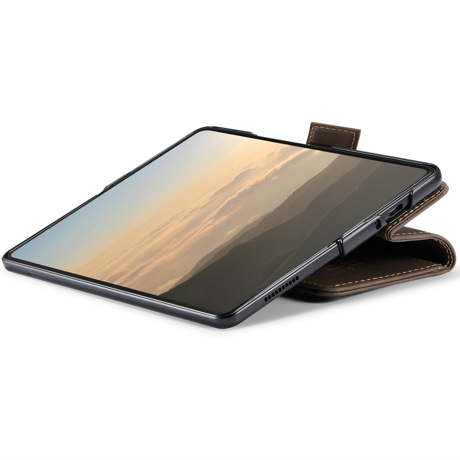 CASEME 013 Series For Samsung Galaxy Z Fold6 5G Phone Stand Case Shockproof PU Leather Cover Wallet - Coffee