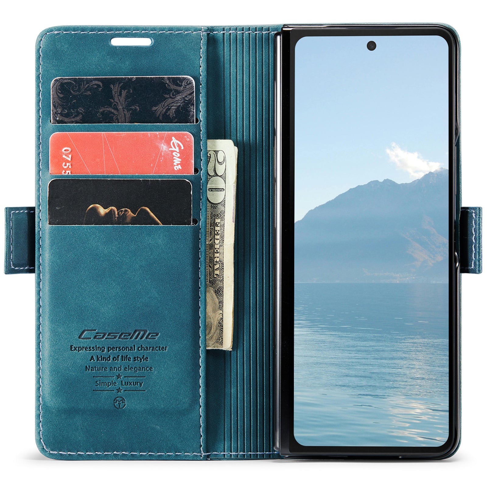 CASEME 013 Series For Samsung Galaxy Z Fold6 5G Phone Stand Case Shockproof PU Leather Cover Wallet - Blue