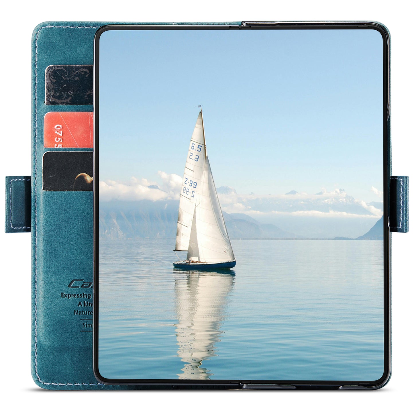 CASEME 013 Series For Samsung Galaxy Z Fold6 5G Phone Stand Case Shockproof PU Leather Cover Wallet - Blue