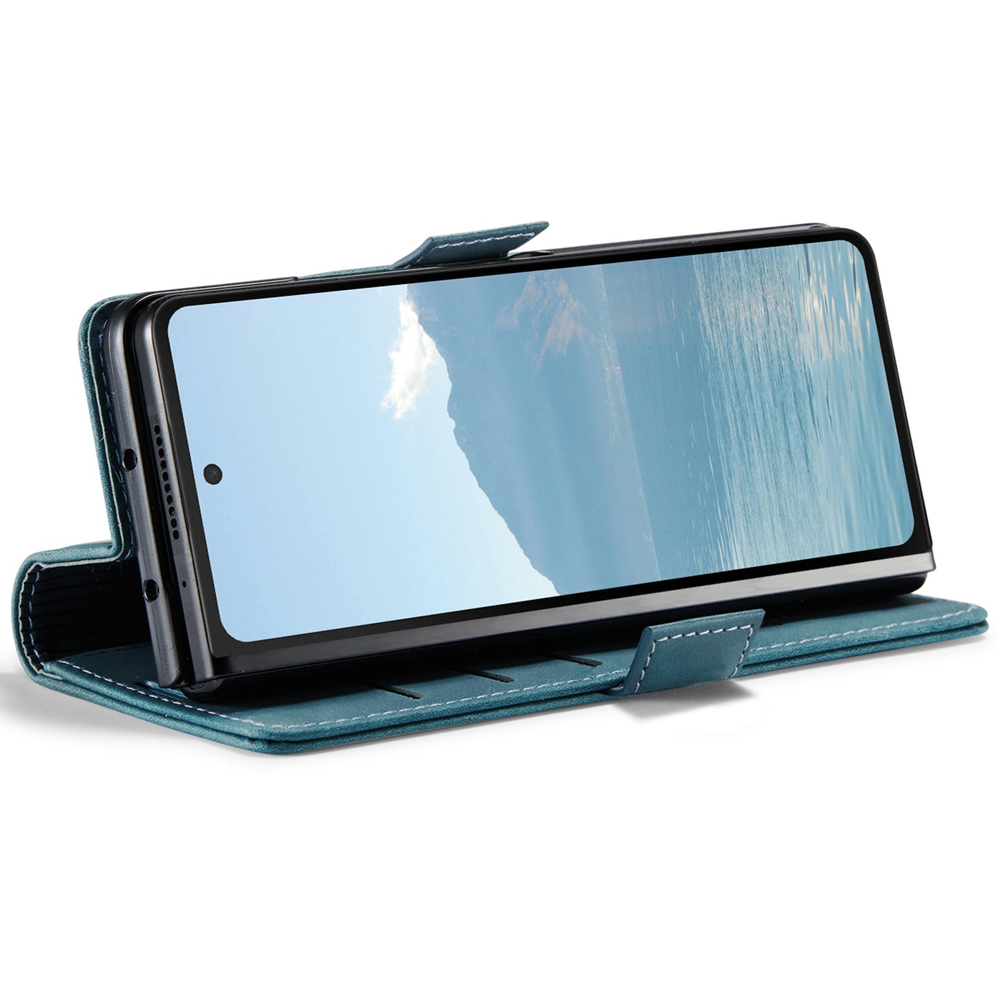 CASEME 013 Series For Samsung Galaxy Z Fold6 5G Phone Stand Case Shockproof PU Leather Cover Wallet - Blue