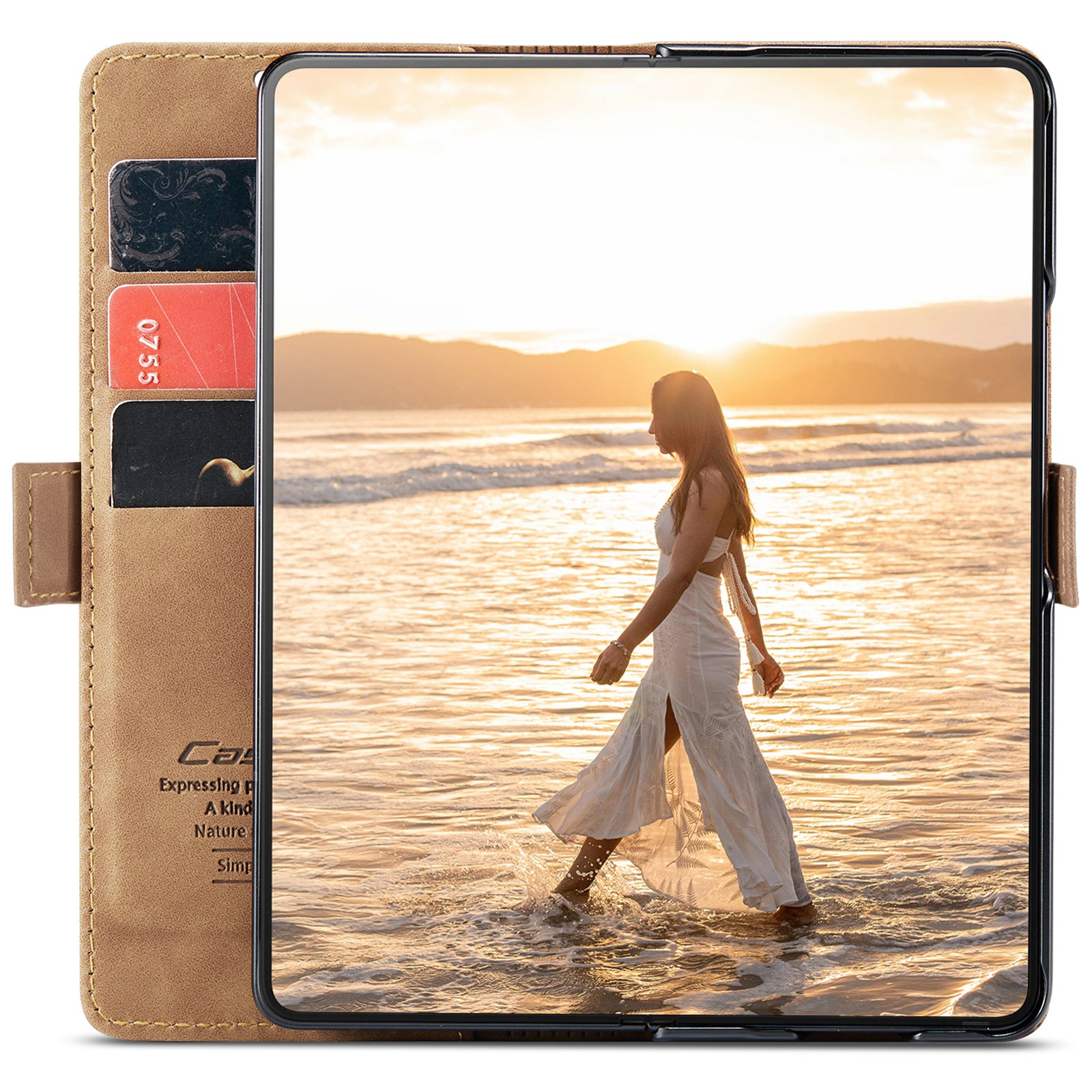CASEME 013 Series For Samsung Galaxy Z Fold6 5G Phone Stand Case Shockproof PU Leather Cover Wallet - Brown
