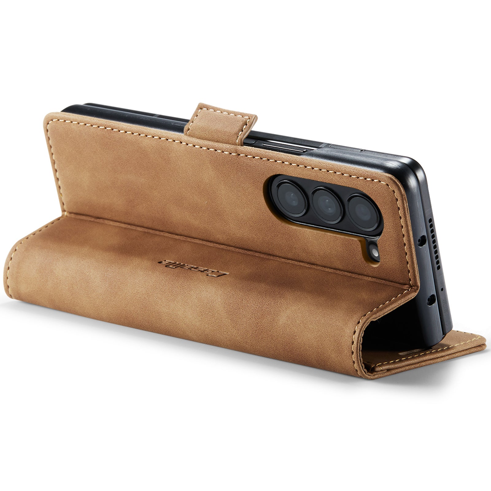CASEME 013 Series For Samsung Galaxy Z Fold6 5G Phone Stand Case Shockproof PU Leather Cover Wallet - Brown