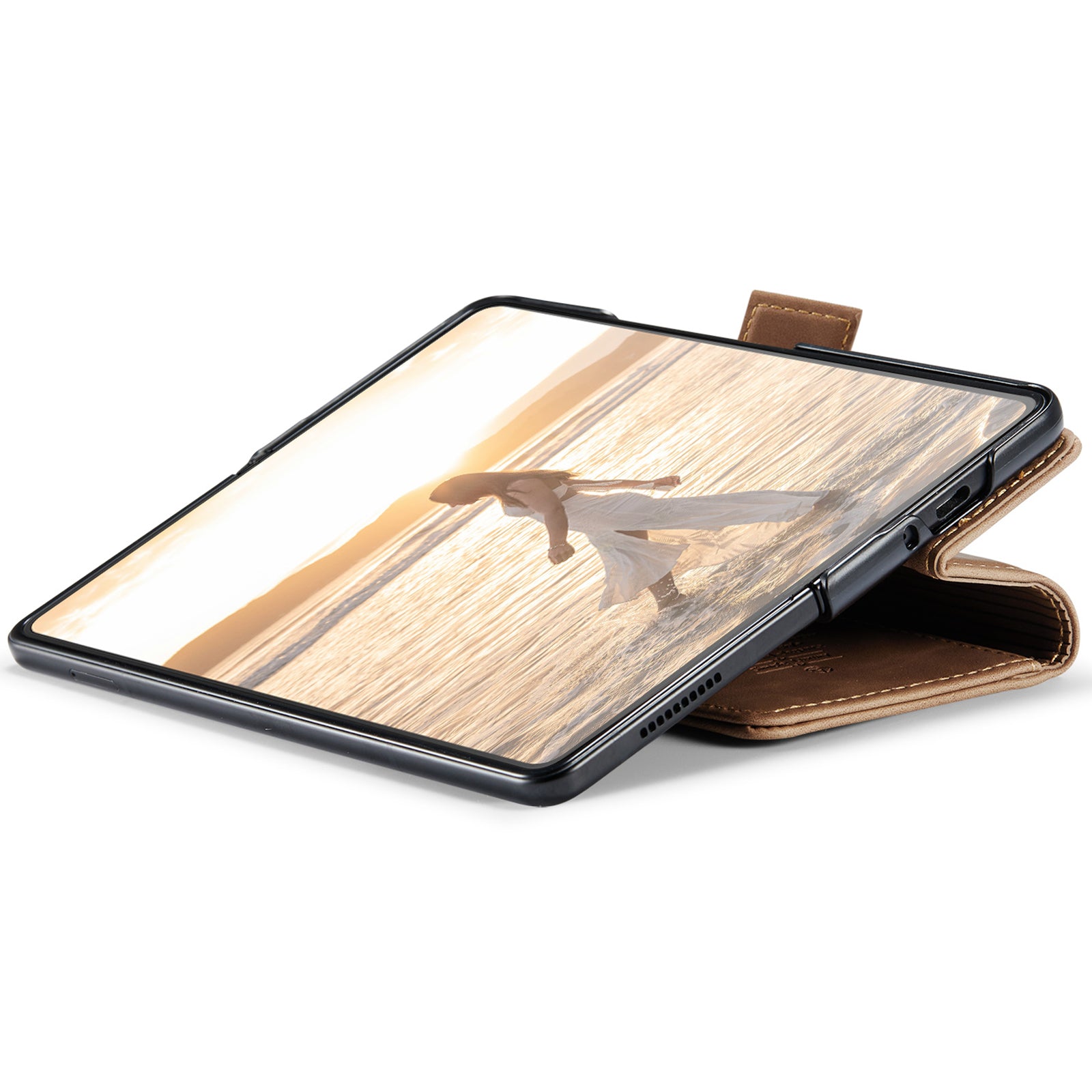 CASEME 013 Series For Samsung Galaxy Z Fold6 5G Phone Stand Case Shockproof PU Leather Cover Wallet - Brown