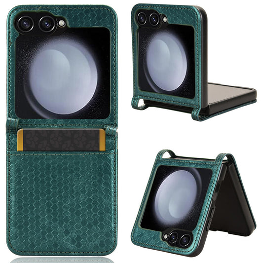 For Samsung Galaxy Z Flip6 5G Phone Case with Card Holder Imprinted Dot Pattern Leather Phone Cover - Green