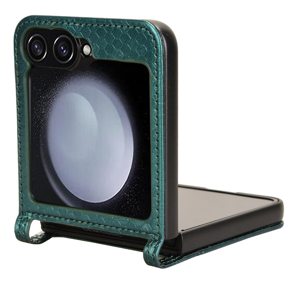 For Samsung Galaxy Z Flip6 5G Phone Case with Card Holder Imprinted Dot Pattern Leather Phone Cover - Green