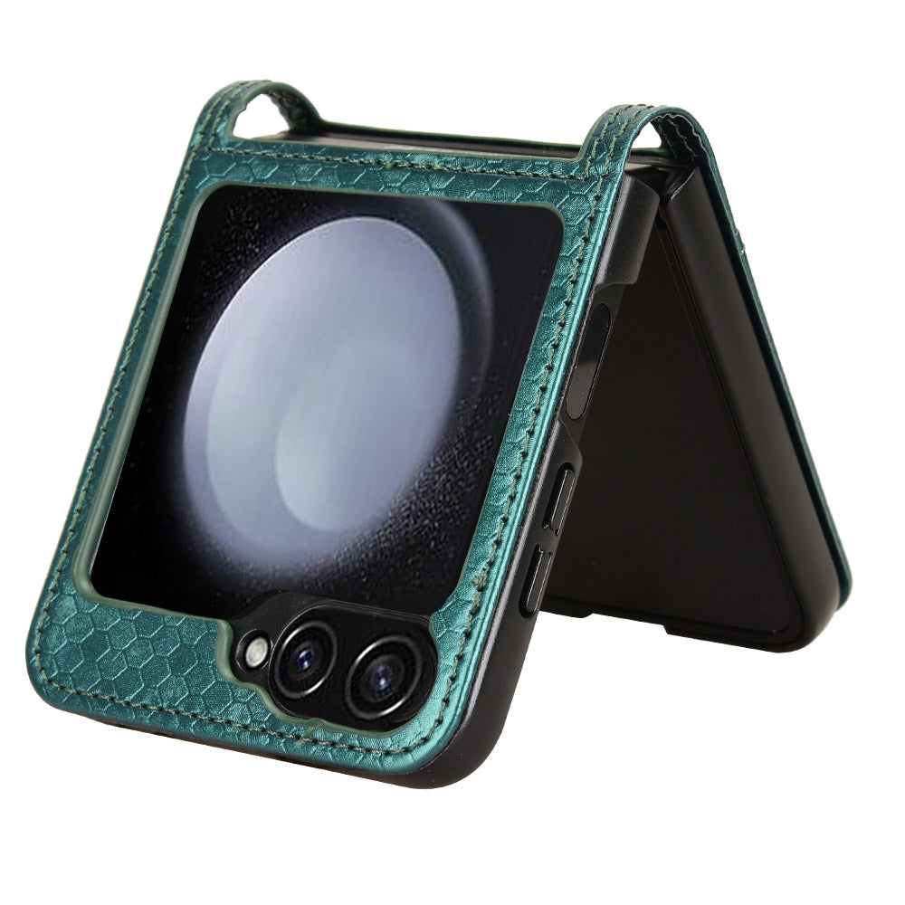 For Samsung Galaxy Z Flip6 5G Phone Case with Card Holder Imprinted Dot Pattern Leather Phone Cover - Green