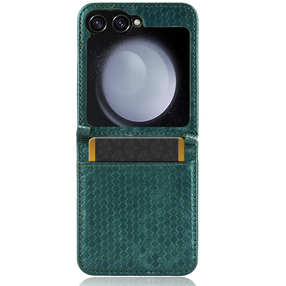For Samsung Galaxy Z Flip6 5G Phone Case with Card Holder Imprinted Dot Pattern Leather Phone Cover - Green