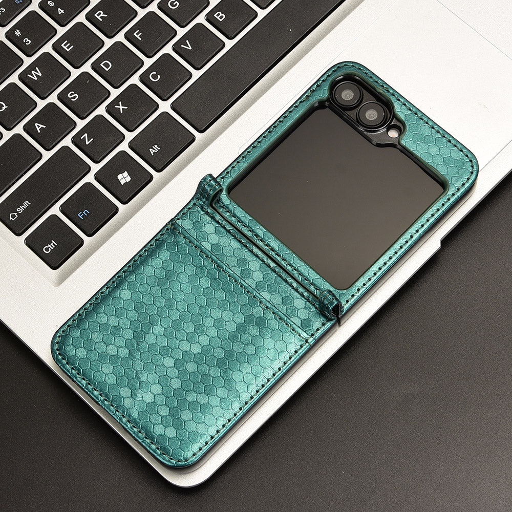 For Samsung Galaxy Z Flip6 5G Phone Case with Card Holder Imprinted Dot Pattern Leather Phone Cover - Green