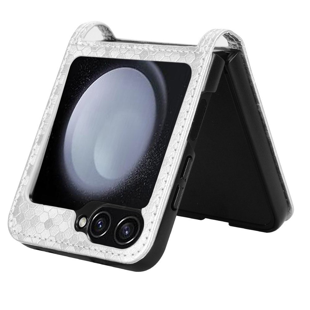 For Samsung Galaxy Z Flip7 FE 5G / Z Flip6 5G Phone Case with Card Holder Imprinted Dot Pattern Leather Phone Cover - Silver