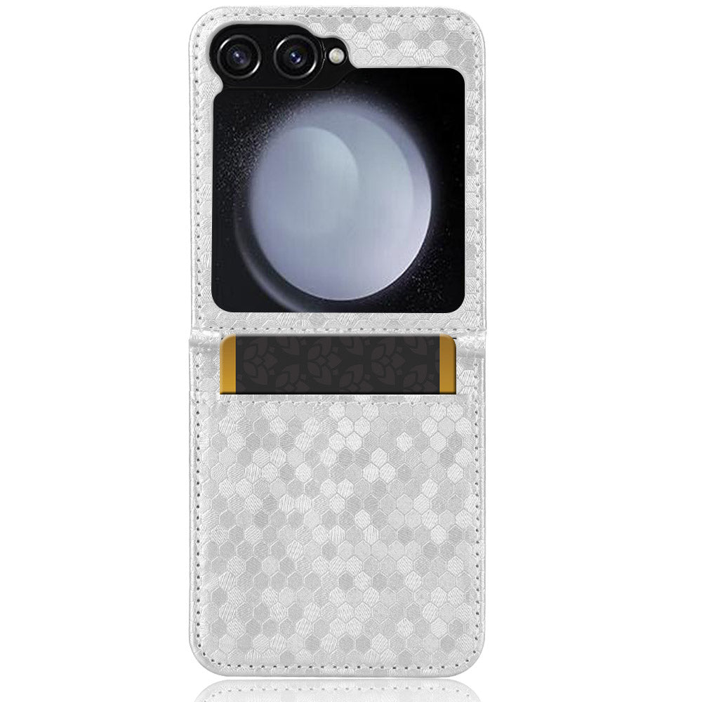 For Samsung Galaxy Z Flip6 5G Phone Case with Card Holder Imprinted Dot Pattern Leather Phone Cover - Silver