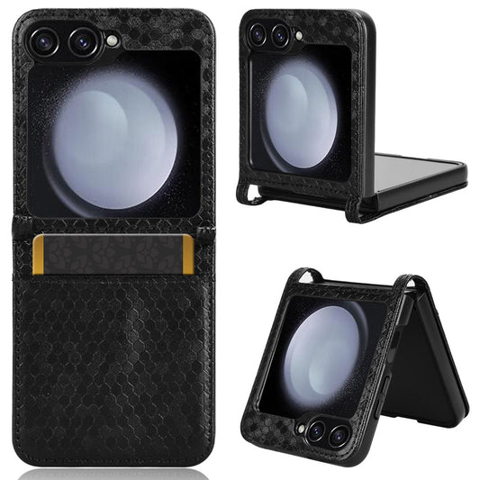 For Samsung Galaxy Z Flip6 5G Phone Case with Card Holder Imprinted Dot Pattern Leather Phone Cover - Black
