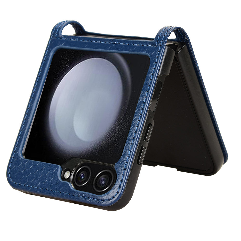 For Samsung Galaxy Z Flip6 5G Phone Case with Card Holder Imprinted Dot Pattern Leather Phone Cover - Dark Blue