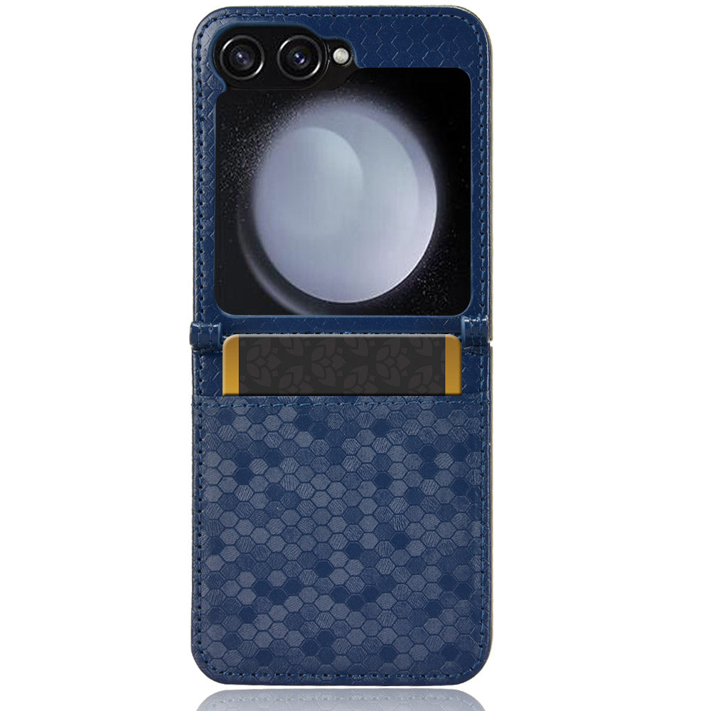For Samsung Galaxy Z Flip6 5G Phone Case with Card Holder Imprinted Dot Pattern Leather Phone Cover - Dark Blue