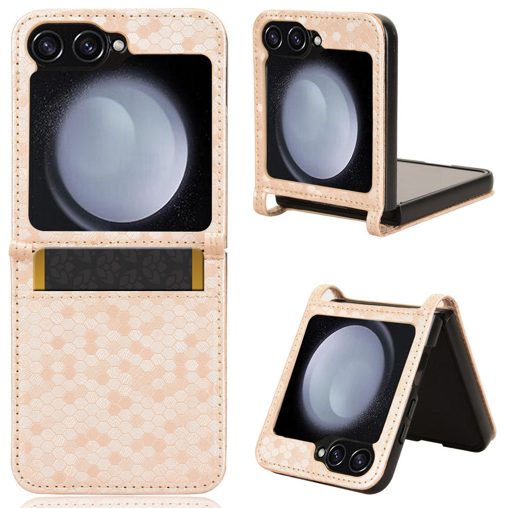 For Samsung Galaxy Z Flip6 5G Phone Case with Card Holder Imprinted Dot Pattern Leather Phone Cover - Rose Gold