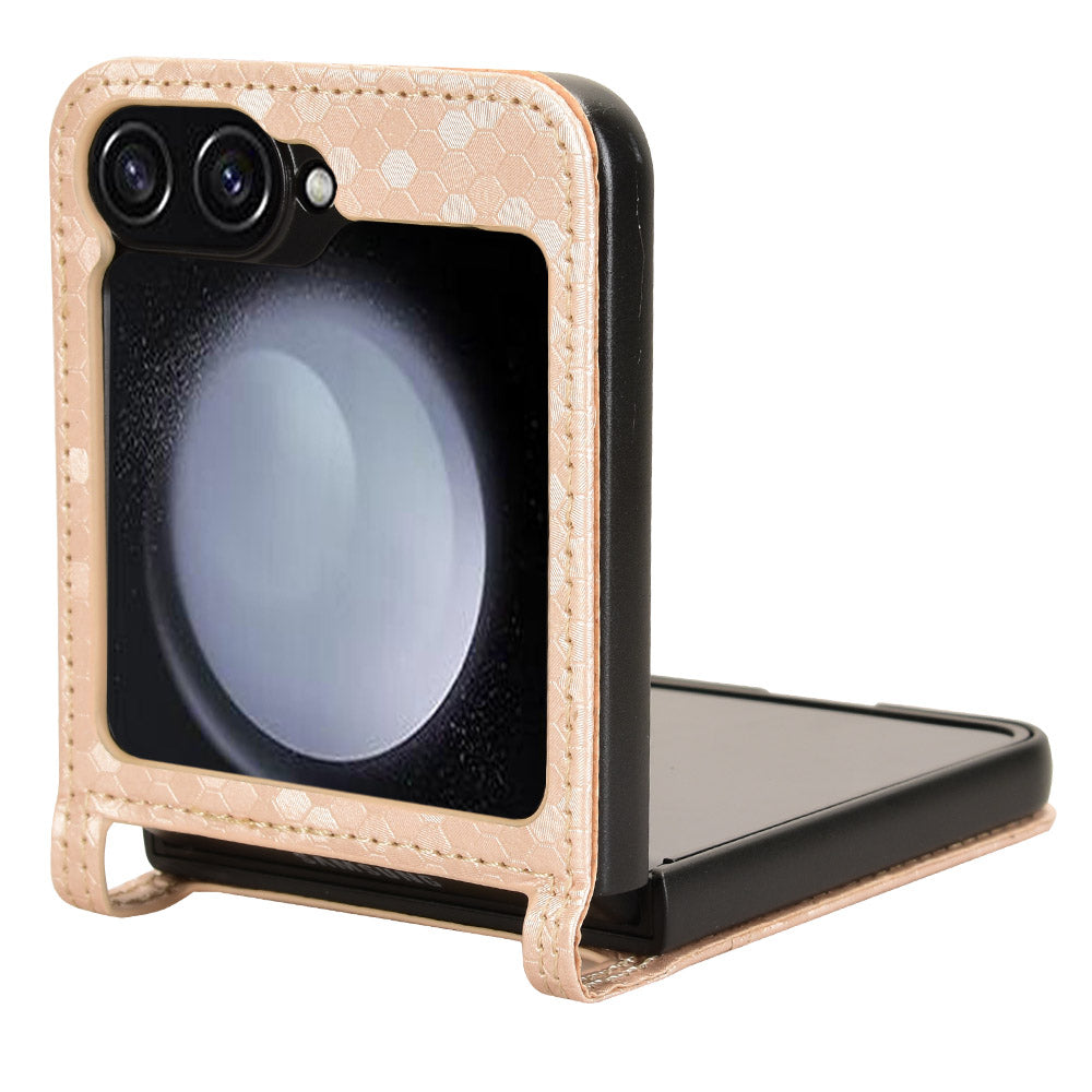 For Samsung Galaxy Z Flip6 5G Phone Case with Card Holder Imprinted Dot Pattern Leather Phone Cover - Rose Gold