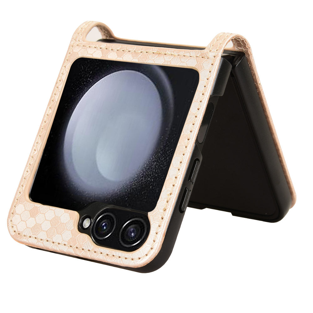 For Samsung Galaxy Z Flip6 5G Phone Case with Card Holder Imprinted Dot Pattern Leather Phone Cover - Rose Gold