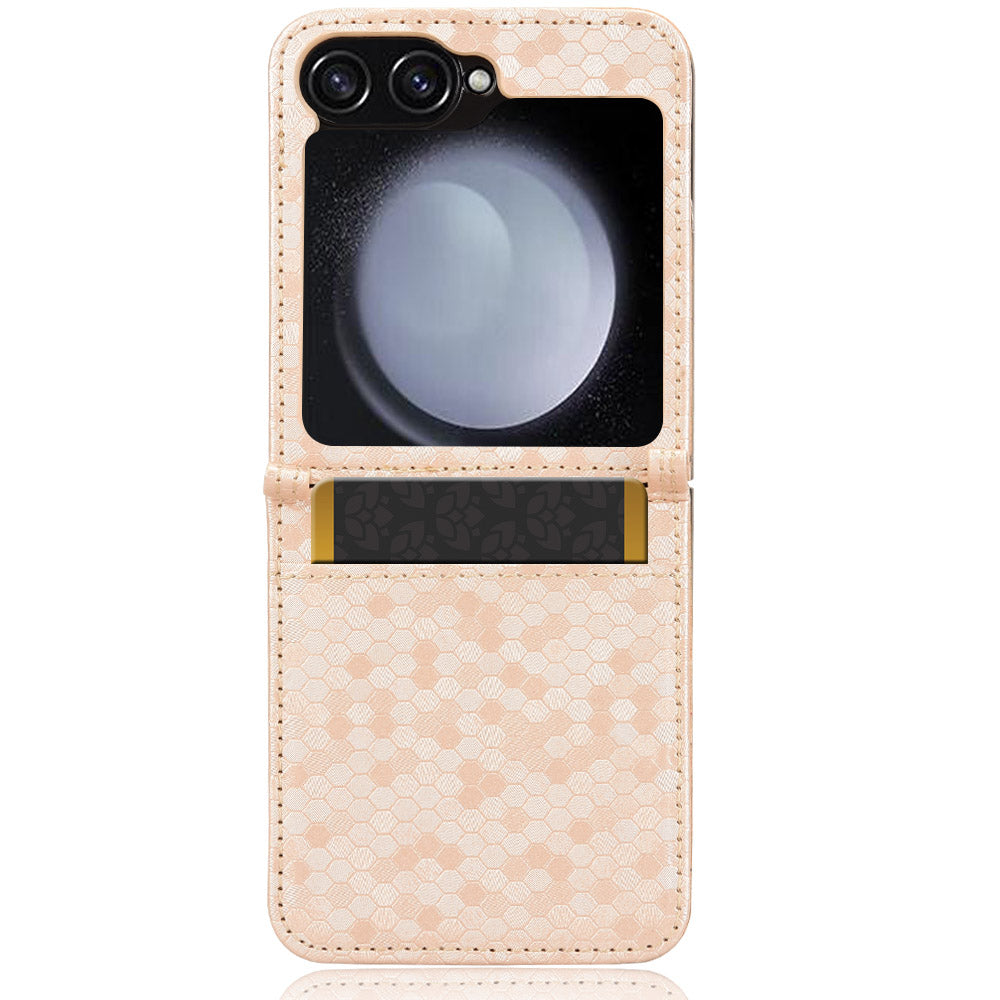 For Samsung Galaxy Z Flip6 5G Phone Case with Card Holder Imprinted Dot Pattern Leather Phone Cover - Rose Gold