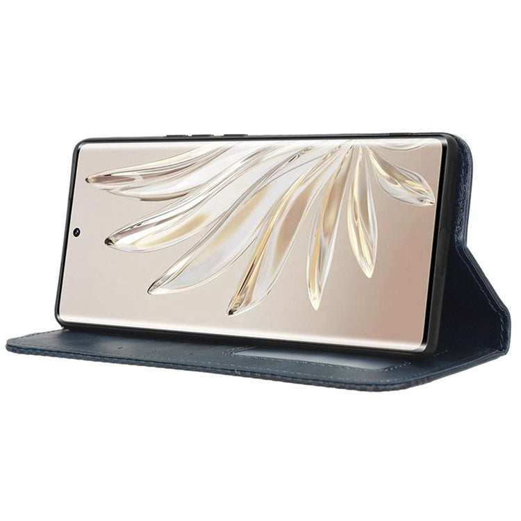 For Honor 70 5G Retro Texture Magnetic Absorption Case Imprinted Mosaic Wallet Stand Cell Phone Cover - Blue