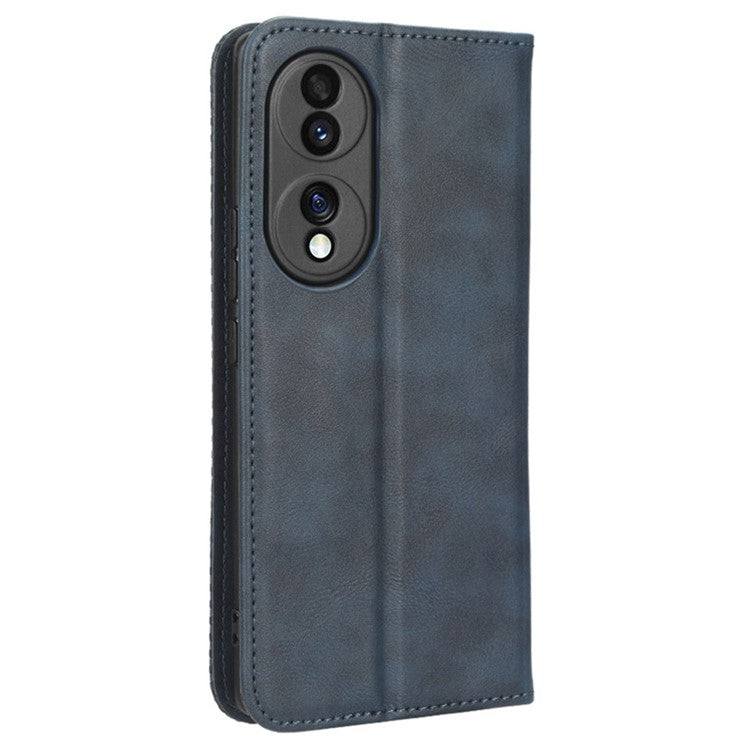 For Honor 70 5G Retro Texture Magnetic Absorption Case Imprinted Mosaic Wallet Stand Cell Phone Cover - Blue