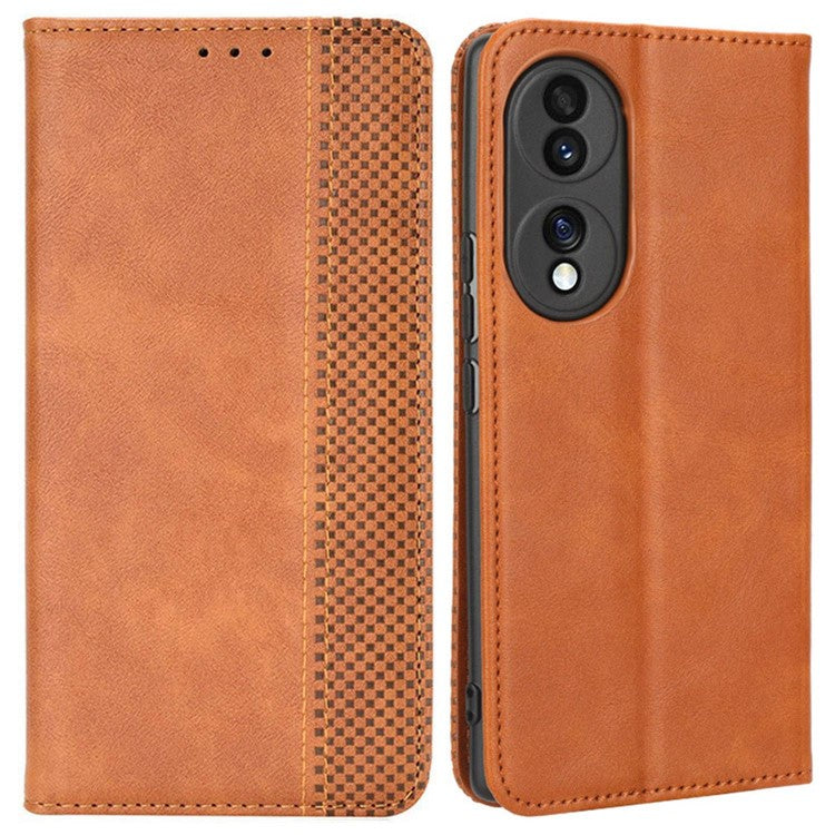 For Honor 70 5G Retro Texture Magnetic Absorption Case Imprinted Mosaic Wallet Stand Cell Phone Cover - Brown