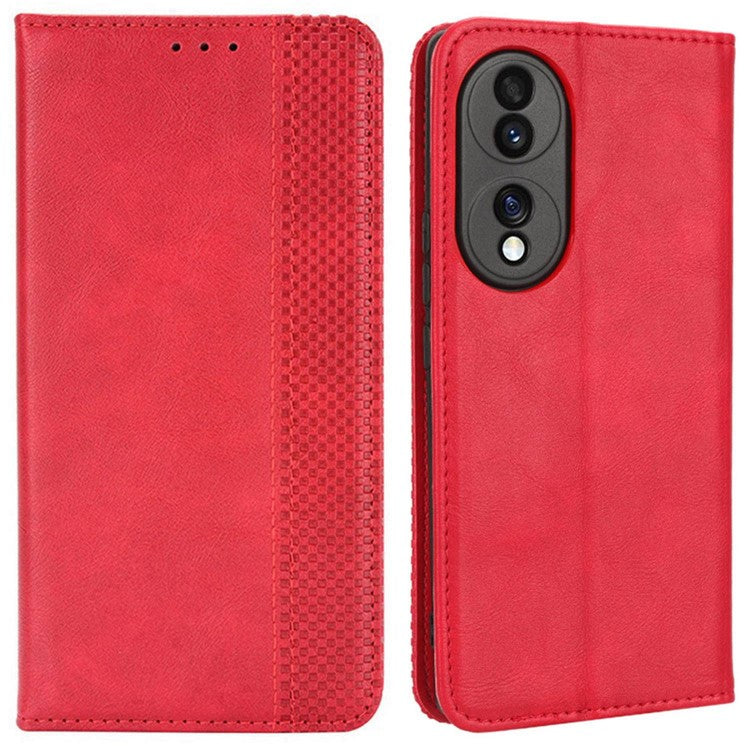 For Honor 70 5G Retro Texture Magnetic Absorption Case Imprinted Mosaic Wallet Stand Cell Phone Cover - Red