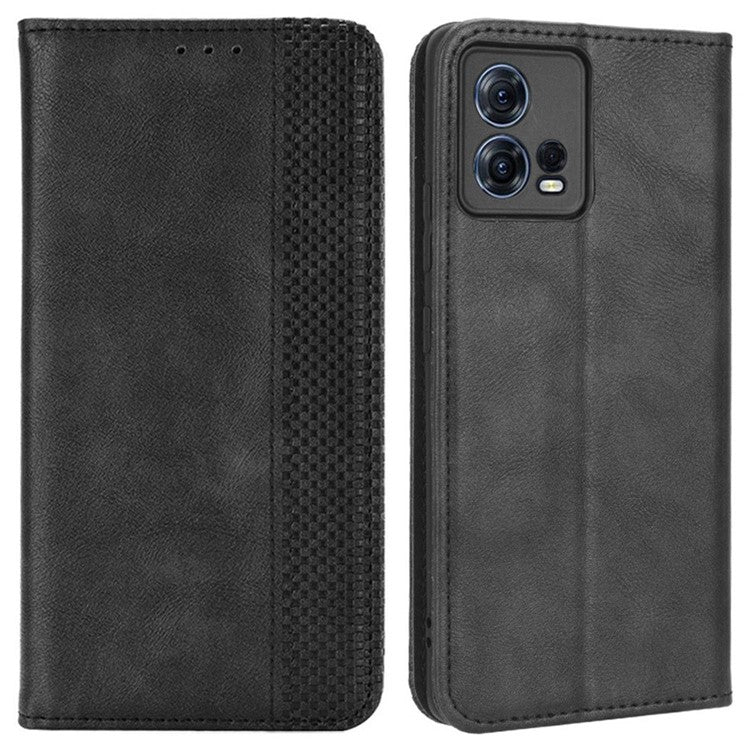 For Motorola Moto S30 Pro 5G / Edge 30 Fusion 5G Auto Closing Magnetic Shockproof Case Retro PU Leather Phone Wallet Stand Protective Cover - Black