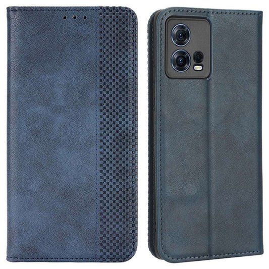 For Motorola Moto S30 Pro 5G / Edge 30 Fusion 5G Auto Closing Magnetic Shockproof Case Retro PU Leather Phone Wallet Stand Protective Cover - Blue