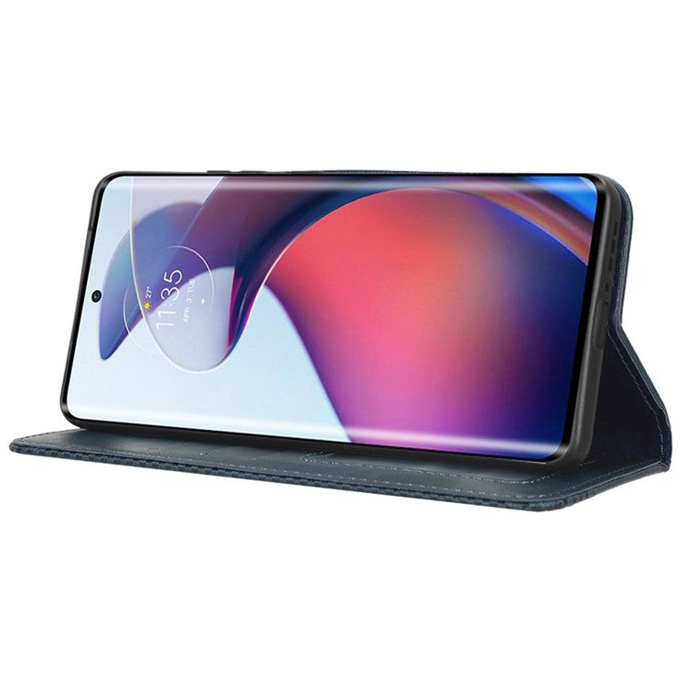 For Motorola Moto S30 Pro 5G / Edge 30 Fusion 5G Auto Closing Magnetic Shockproof Case Retro PU Leather Phone Wallet Stand Protective Cover - Blue