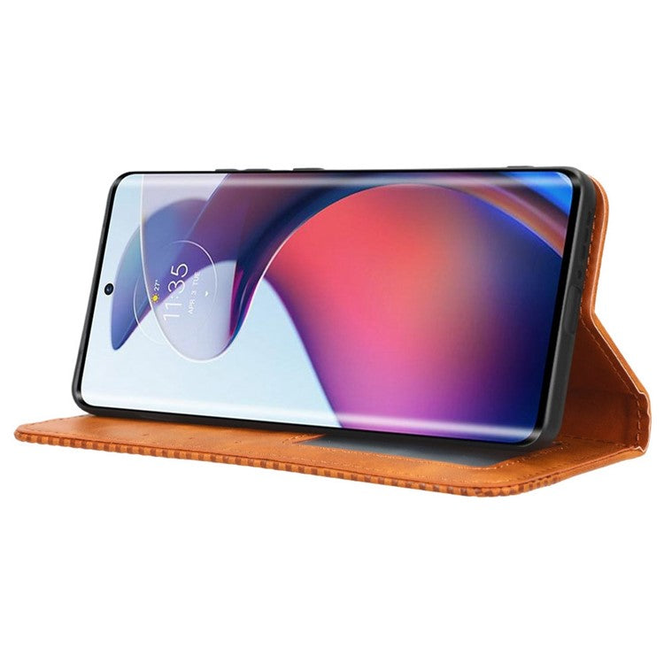 For Motorola Moto S30 Pro 5G / Edge 30 Fusion 5G Auto Closing Magnetic Shockproof Case Retro PU Leather Phone Wallet Stand Protective Cover - Brown