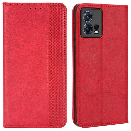 For Motorola Moto S30 Pro 5G / Edge 30 Fusion 5G Auto Closing Magnetic Shockproof Case Retro PU Leather Phone Wallet Stand Protective Cover - Red